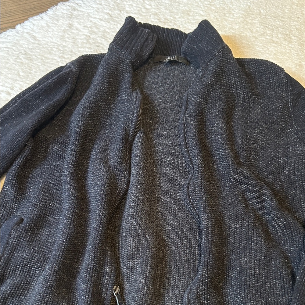 Guess Men's Dark Gray Zip-Up Sweater